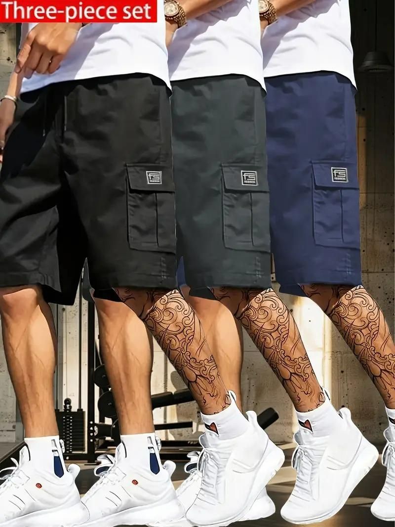 Cotton Casual Cargo Shorts – Pack of 3 (Multicolor)